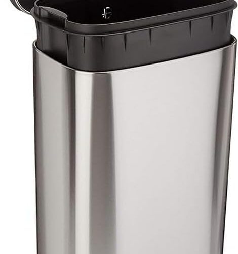 Smudge Resistant Rectangular Trash Can With Soft-Close Lid, Foot Pedal, Removable Inner Bucket, 30 Liter/7.9 Gallon, Brushed Stainless Steel, Satin Nickel Finish, 13.8"L X 11.8"W X 25"H