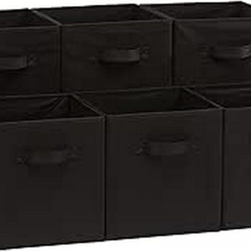 Collapsible Fabric Storage Bins Organizer With Handles, Sturdy, Foldable, 10.5" X 10.5" X 11", Black, 6-Pack