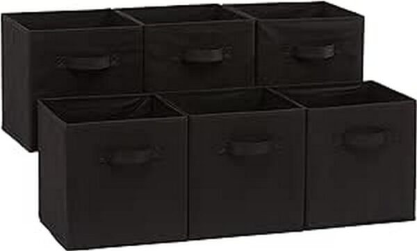 Collapsible Fabric Storage Bins Organizer With Handles, Sturdy, Foldable, 10.5" X 10.5" X 11", Black, 6-Pack
