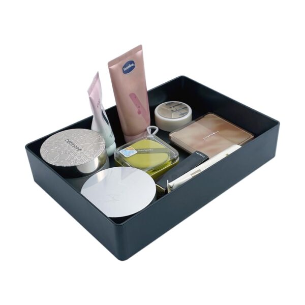 Rectangular Plastic Desk Organizer With Storage Trays, Accessory Tray For Office Supplies And Pen Holder, 9.4 X 6.7 X 2 Inch, Black