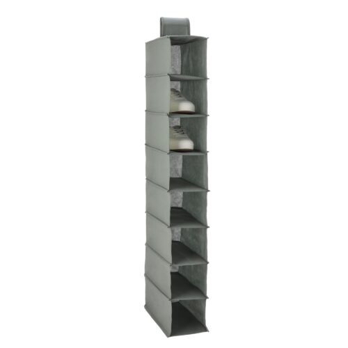8-Tier Hanging Closet Shelf Shoe Organizer, Space Saving Storage, Foldable, 11.5 X 41 X 5.5 In, Dark Grey