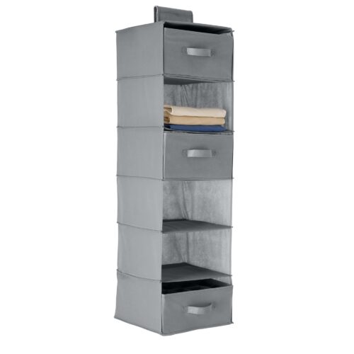 6-Tier Hanging Closet Organizer With Removable Drawers For Sweaters, 6.9"D X 13.6"W X 12.2"H, Grey