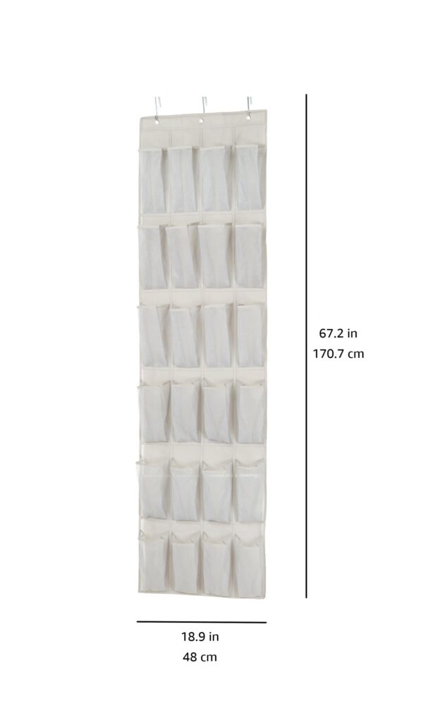 24 Medium Mesh Pocket Over-The-Door Hanging Shoe Organizer, Space Saving Shoe Storage, Light Grey