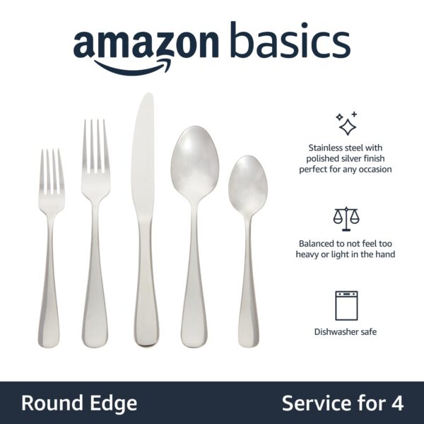Silverware Set, Stainless Steel Flatware, Dishwasher Safe, Service For 4, 20-Piece Forks And Spoons, Round Edge, Everyday Use