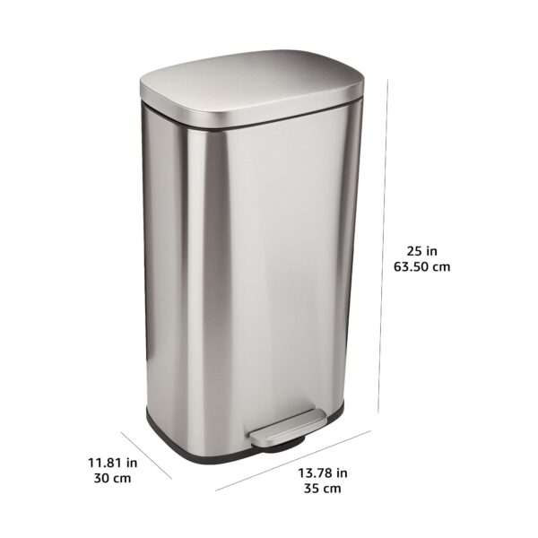 Smudge Resistant Rectangular Trash Can With Soft-Close Lid, Foot Pedal, Removable Inner Bucket, 30 Liter/7.9 Gallon, Brushed Stainless Steel, Satin Nickel Finish, 13.8"L X 11.8"W X 25"H