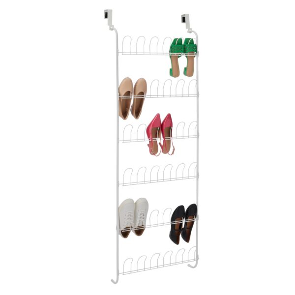 Over The Door Metal Shoe Rack, 18 Pair Capacity, White