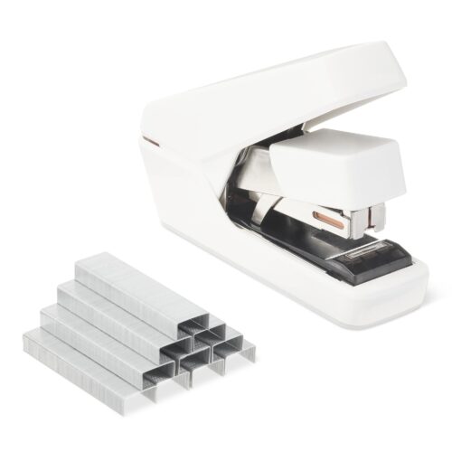 Office Heavy Duty Stapler, Flat Clinch, Effortless, 40 Sheet Capacity, 1000 Staples, No Jam, For Classroom, Office Or Desk Use, White