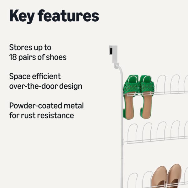 Over The Door Metal Shoe Rack, 18 Pair Capacity, White