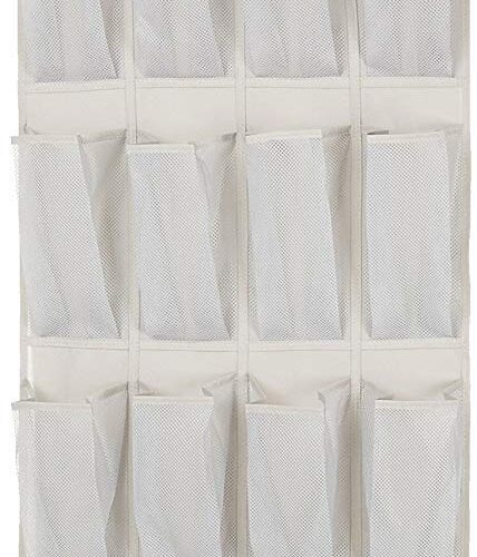 24 Medium Mesh Pocket Over-The-Door Hanging Shoe Organizer, Space Saving Shoe Storage, Light Grey
