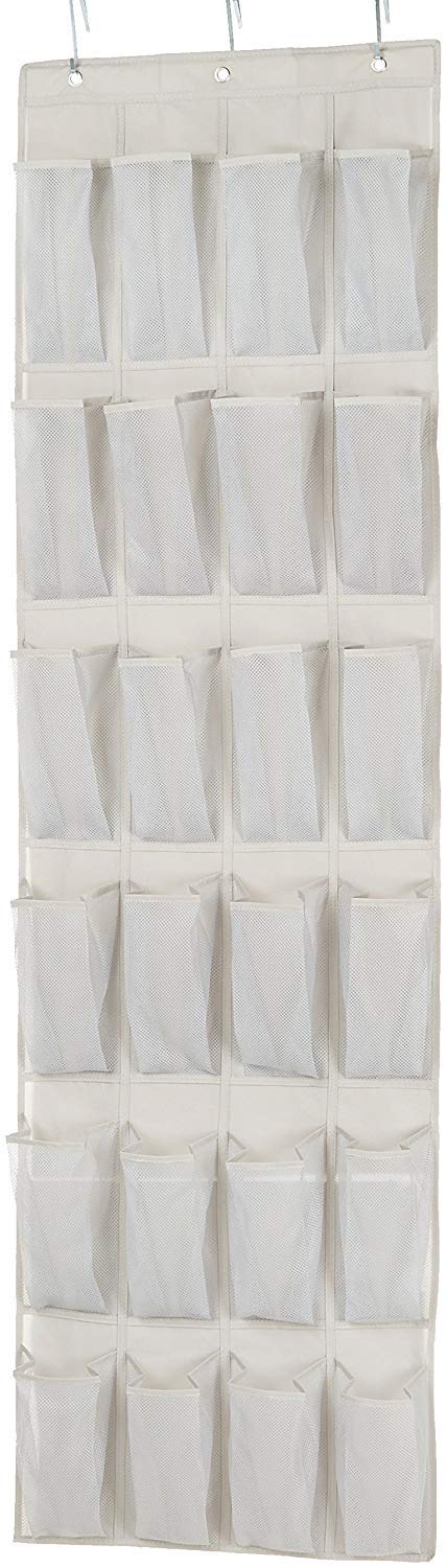 24 Medium Mesh Pocket Over-The-Door Hanging Shoe Organizer, Space Saving Shoe Storage, Light Grey