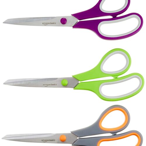 Multipurpose Stainless Steel Scissors For Office, Crafts, Right/Left Handed, Comfort Grip, Pvd Coated, 3-Pack, Multicolor