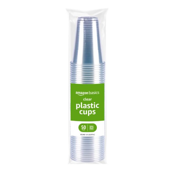 Disposable Clear Plastic Cups, 16Oz, 50 Count