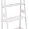 5-Tier Ladder Bookshelf Storage Organizer For Small Space, Easy To Assemble, Solid Rubberwood Frame, White Finish, 14D X 24.8W X 70.1H In