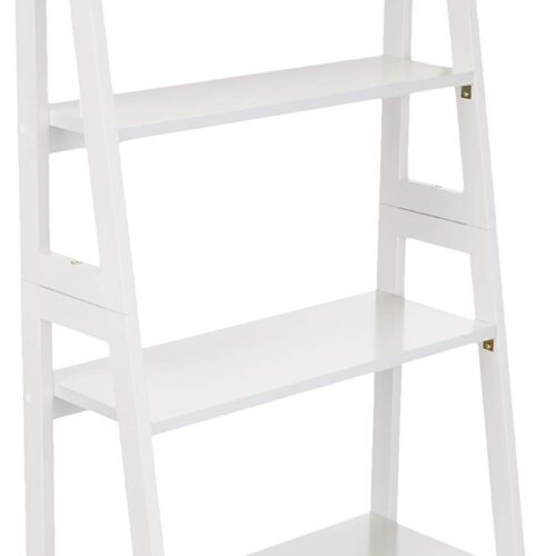 5-Tier Ladder Bookshelf Storage Organizer For Small Space, Easy To Assemble, Solid Rubberwood Frame, White Finish, 14D X 24.8W X 70.1H In