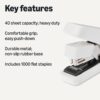 Office Heavy Duty Stapler, Flat Clinch, Effortless, 40 Sheet Capacity, 1000 Staples, No Jam, For Classroom, Office Or Desk Use, White