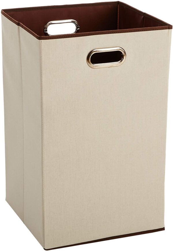 Rectangular Foldable Laundry Basket Hamper, Beige/Brown