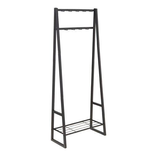 9 Hooks Coat Rack, Freestanding Entryway Shoe Bench With Metal 1-Tier Storage Shelf, Space Saving For Hallway And Bedroom, 13" D X 27.6" W X 69" H, Black