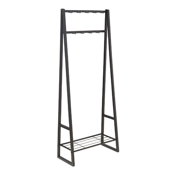 9 Hooks Coat Rack, Freestanding Entryway Shoe Bench With Metal 1-Tier Storage Shelf, Space Saving For Hallway And Bedroom, 13" D X 27.6" W X 69" H, Black