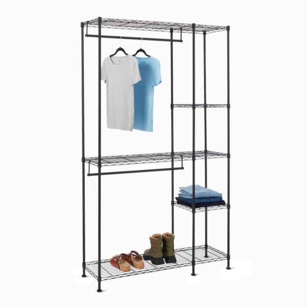 Metal Hanging Storage Organizer Rack Wardrobe With Shelves, 45"L X 14"W X 76"H, Black