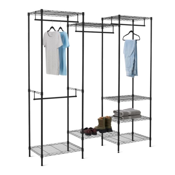 Metal Hanging Storage Organizer Rack Wardrobe With Shelves, 70"L X 18"W X 76"H, Black