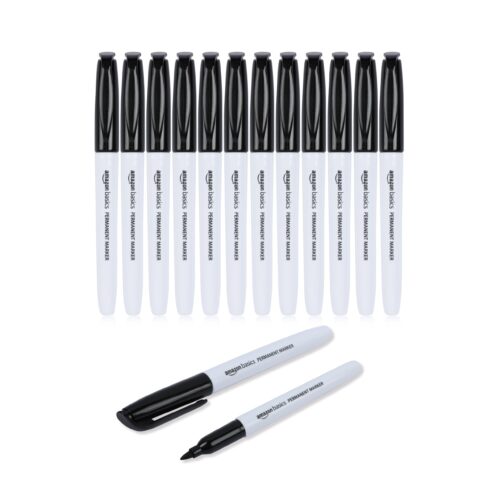 Fine Tip Permanent Markers For Writing, Drawing, Quick Drying, Office, School, And Home Use, Black, 12 Pack