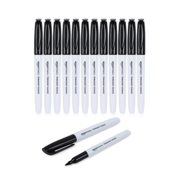 Fine Tip Permanent Markers For Writing, Drawing, Quick Drying, Office, School, And Home Use, Black, 12 Pack