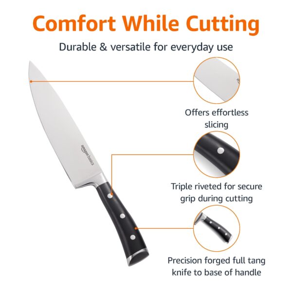 Classic 8-Inch Full Tang High Carbon Stainless Steel Chefs Knife, Multipurpose Kitchen Knife With Three Rivets, Silver