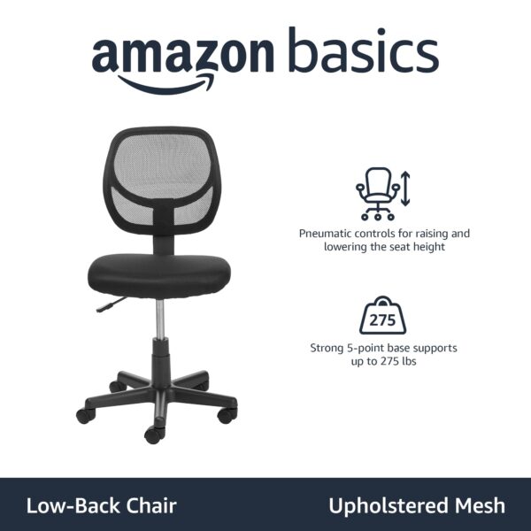 Low Back Office Chair, Breathable Mesh, Height Adjustable, Padded Seat, Rolling Wheels, Swivel, Back Support, Sturdy, 21.25" D X 22.5" W X 38" H, Black