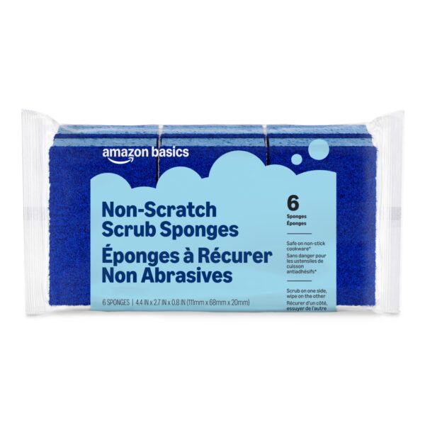 Non-Scratch Dual-Sided Sponges For Nonstick Pots And Pans, Dish Scrubber, All-Purpose, 6-Pack, Packaging May Vary
