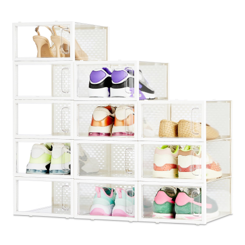 Stackable And Foldable Clear Shoe Storage Organizer Box, Small, 12-Pack