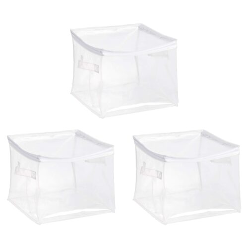 Clear Zippered Storage Bags For Closet Organization, Stackable Clothing And Linen Storage Containers, 3-Pack
