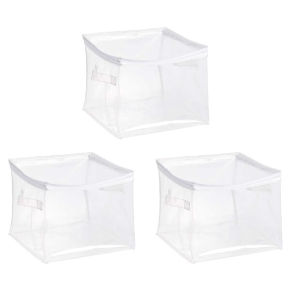 Clear Zippered Storage Bags For Closet Organization, Stackable Clothing And Linen Storage Containers, 3-Pack