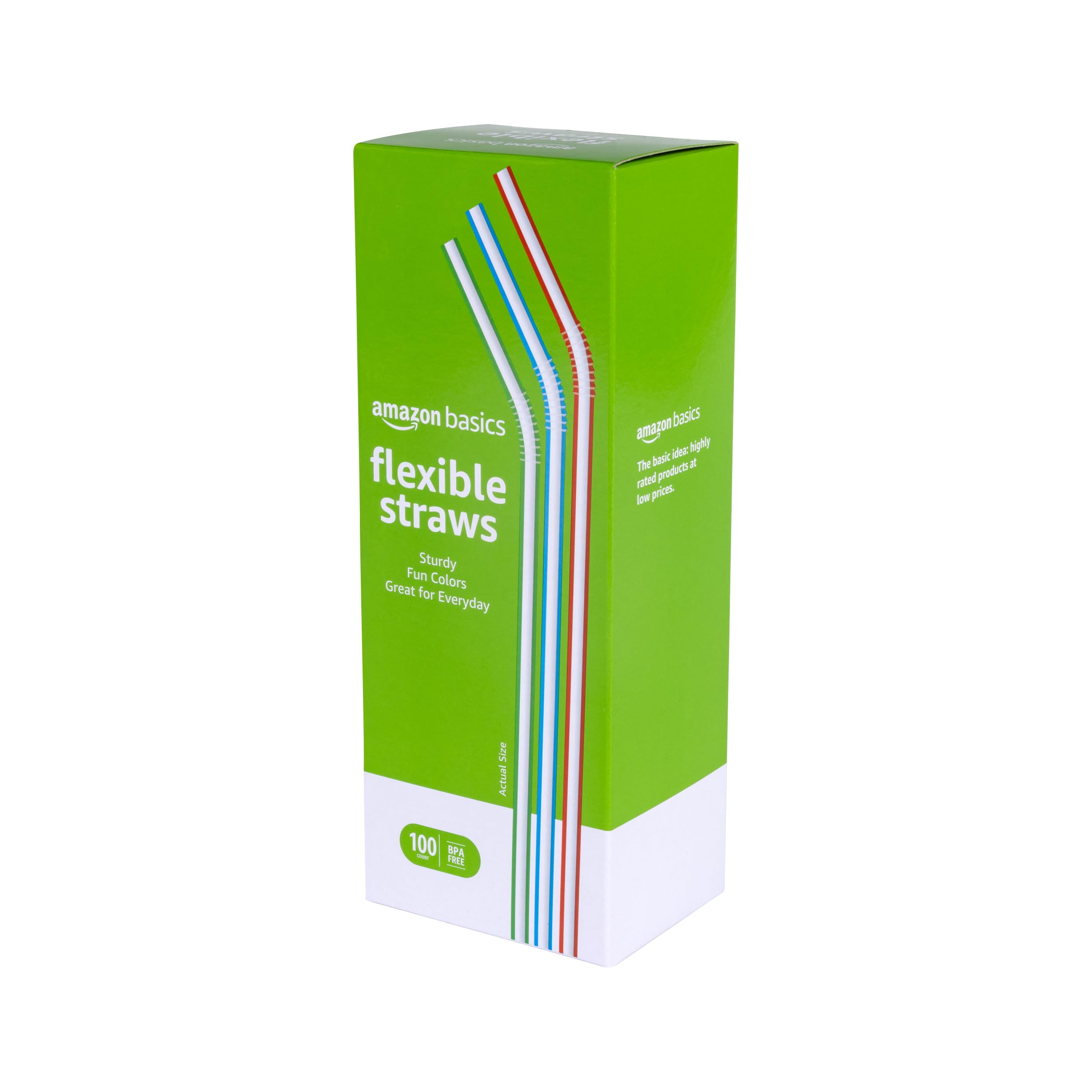 Disposable Striped Plastic Flex Straws, 7.5" Long, Assorted Colors, 100 Count, Large Pack