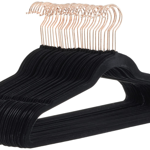 Slim Velvet Non-Slip Space Saving Sturdy Suit Clothes Hangers, Closet Organizer, Black/Rose Gold, 30-Pack