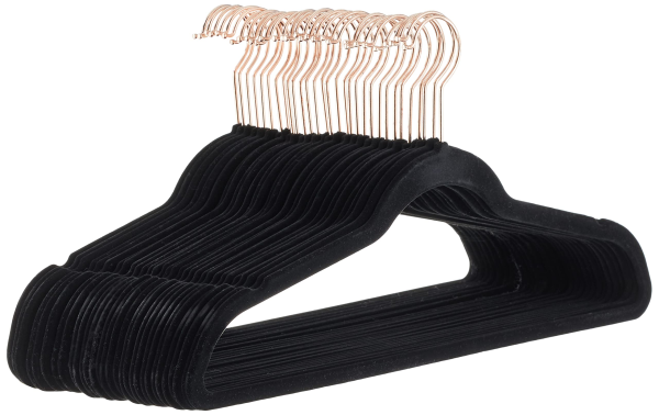 Slim Velvet Non-Slip Space Saving Sturdy Suit Clothes Hangers, Closet Organizer, Black/Rose Gold, 30-Pack
