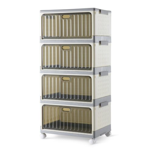 4-Tier Storage Bins With Lids, Stackable And Collapsible, 23Qt Per Tier, 92Qt Total Capacity