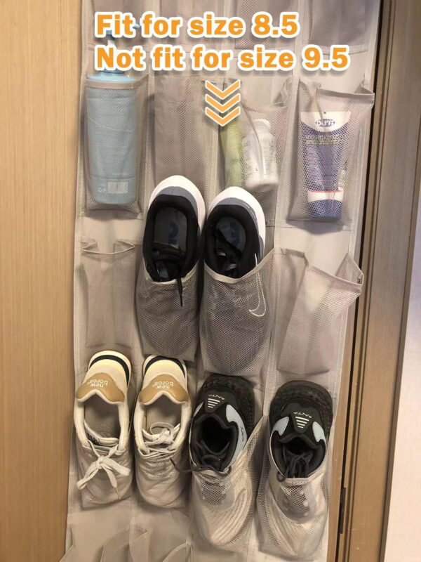 24 Medium Mesh Pocket Over-The-Door Hanging Shoe Organizer, Space Saving Shoe Storage, Light Grey