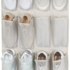24 Medium Mesh Pocket Over-The-Door Hanging Shoe Organizer, Space Saving Shoe Storage, Light Grey