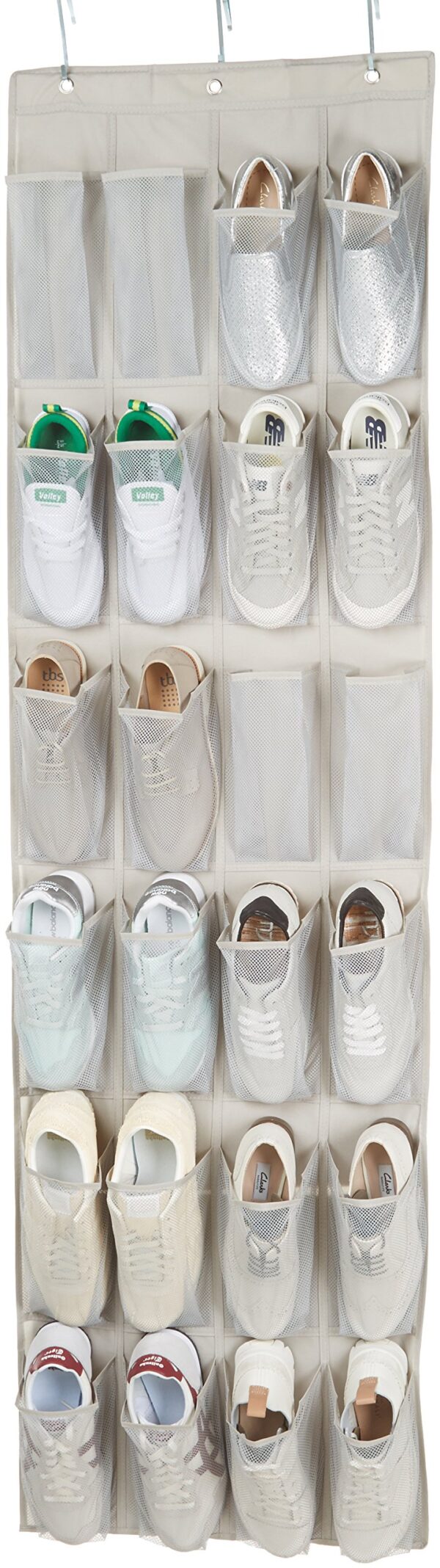 24 Medium Mesh Pocket Over-The-Door Hanging Shoe Organizer, Space Saving Shoe Storage, Light Grey
