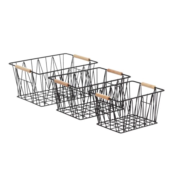 Stackable Rectangular Wire Storage Baskets For Closet Organization, Set Of 3, Multipurpose Home Organizer, Black