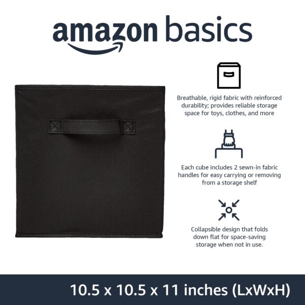 Collapsible Fabric Storage Bins Organizer With Handles, Sturdy, Foldable, 10.5" X 10.5" X 11", Black, 6-Pack