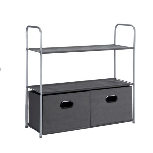 Freestanding Closet Organizer With Fabric Bins, Drawers And 3 Shelves, Easy To Assemble, Grey, 32.7" X 12.2" X 31"