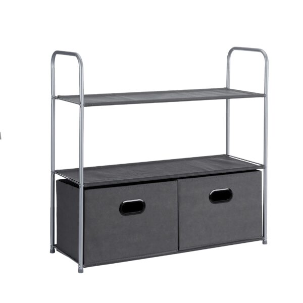 Freestanding Closet Organizer With Fabric Bins, Drawers And 3 Shelves, Easy To Assemble, Grey, 32.7" X 12.2" X 31"