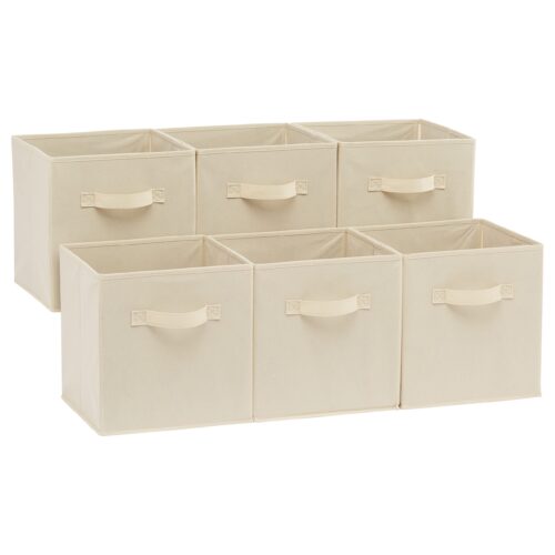 Collapsible Fabric Storage Cubes Organizer With Handles, Sturdy, Beige, 10.5-X-10.5-X-11-Inch, Pack Of 6