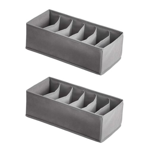 Underwear Drawer Organizer Dividers For Closet Organization And Storage, Fits Perfectly In Dresser, 2-Pack, Gray
