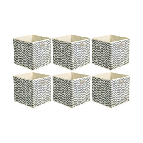 Collapsible Cube Storage Organizer Bins, 6-Pack, 10.5 X 10.5 X 11 Inches, Chevron Grey