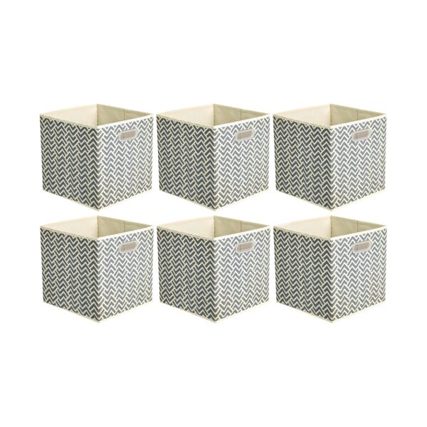 Collapsible Cube Storage Organizer Bins, 6-Pack, 10.5 X 10.5 X 11 Inches, Chevron Grey