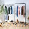 Adjustable Clothes Rack For Handing, Double Hanging Rod Garment Rolling Closet Clothing Organizer, Chrome, 36 X 14 X 72