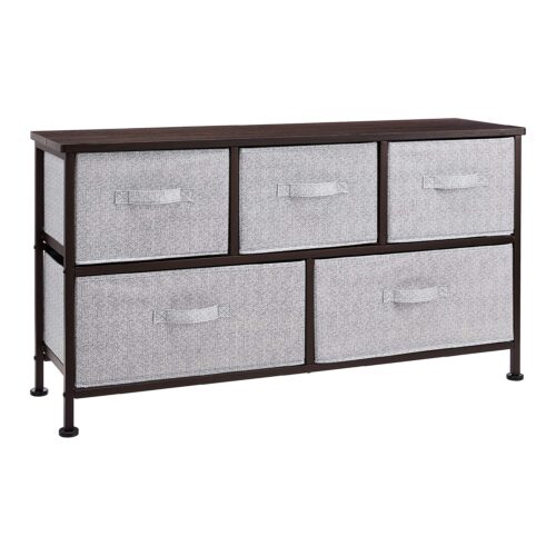 Extra Wide Fabric 5-Drawer Storage Organizer Unit For Bedroom Closet, Bronze