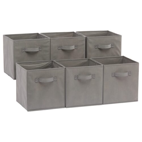 Collapsible Fabric Storage Cubes Organizer With Handles, Sturdy, Gray, 10.5-X-10.5-X-11-Inch, Pack Of 6